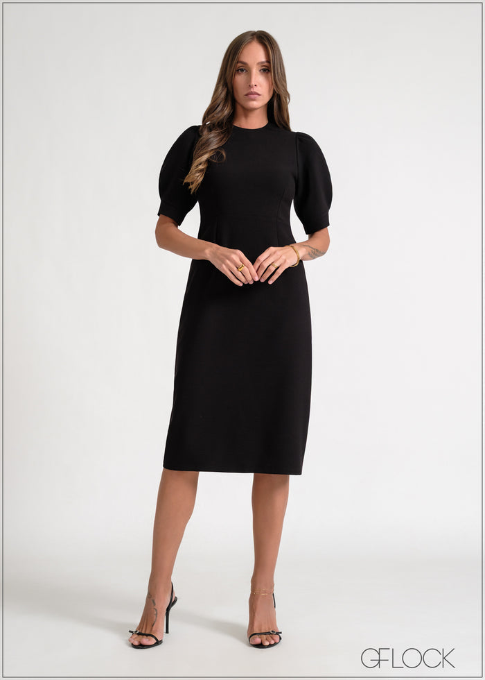 Puff Sleeve Midi Dress - 170826