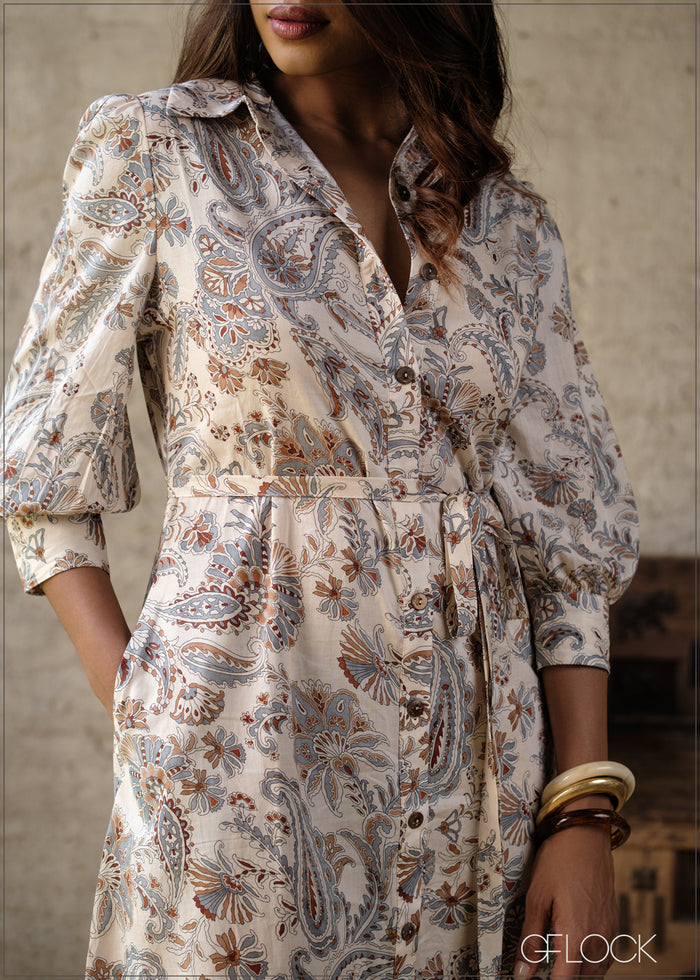 Puff Sleeve Printed Mini Dress - 100826