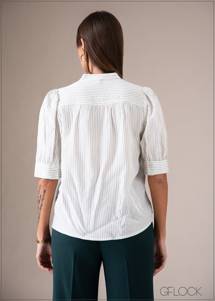 Puff Sleeve Stripe Shirt - 060326