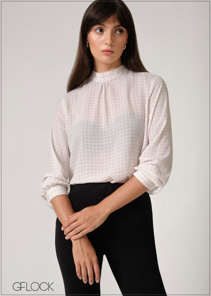 Puff Sleeved High Neck Top - 250526
