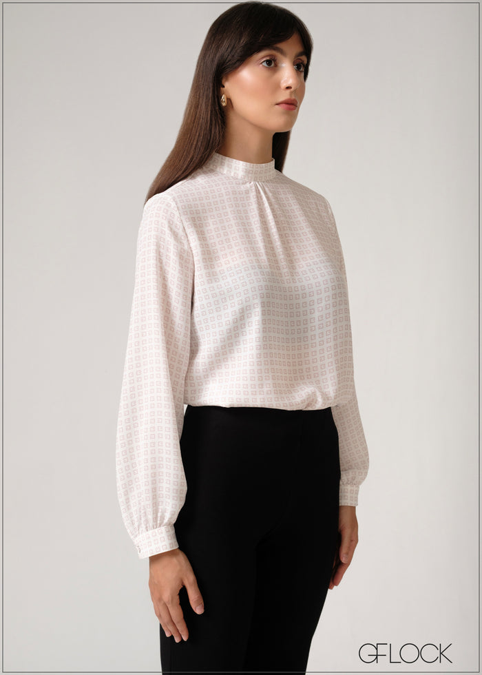 Puff Sleeved High Neck Top - 250526