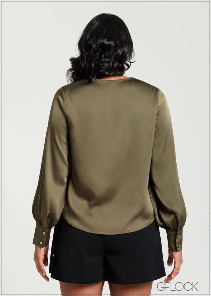 Puffed Sleeve V-Neck Top - 140725