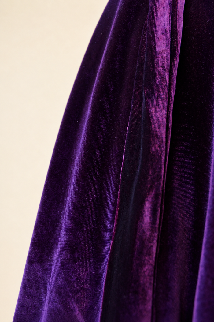 Purple Velvet Strap Swing Dress, Rockabilly Midi Dress