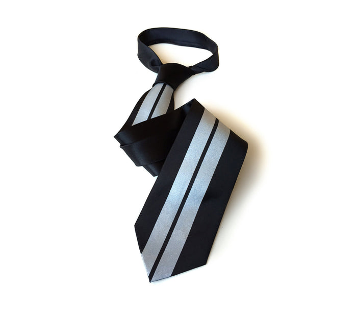 Racing Stripes silk necktie: metallic silver on black tie