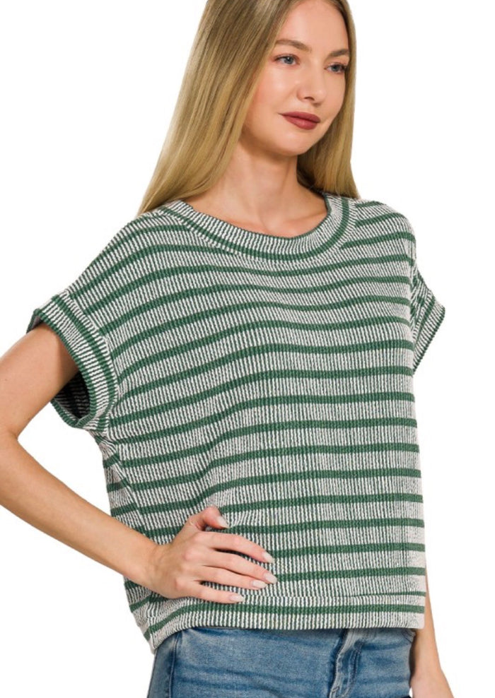 Raised rib striped top