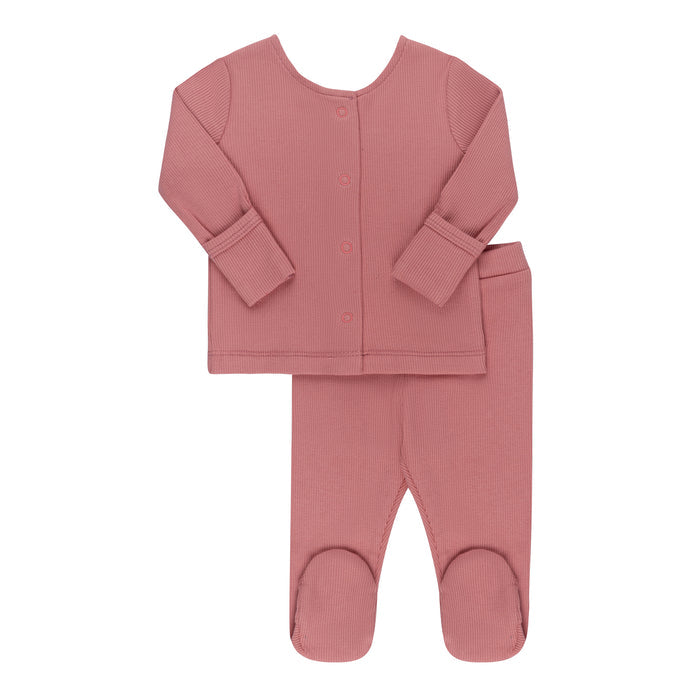Ribbed Cardigan Set - Two Piece Footed Baby Set