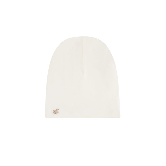 Ribbed Cotton - Embroidered Flower - Beanie