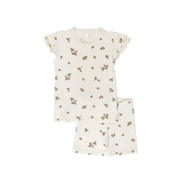Ribbed Cotton - Raspberries Collection - Short Sleeve Lounge Set