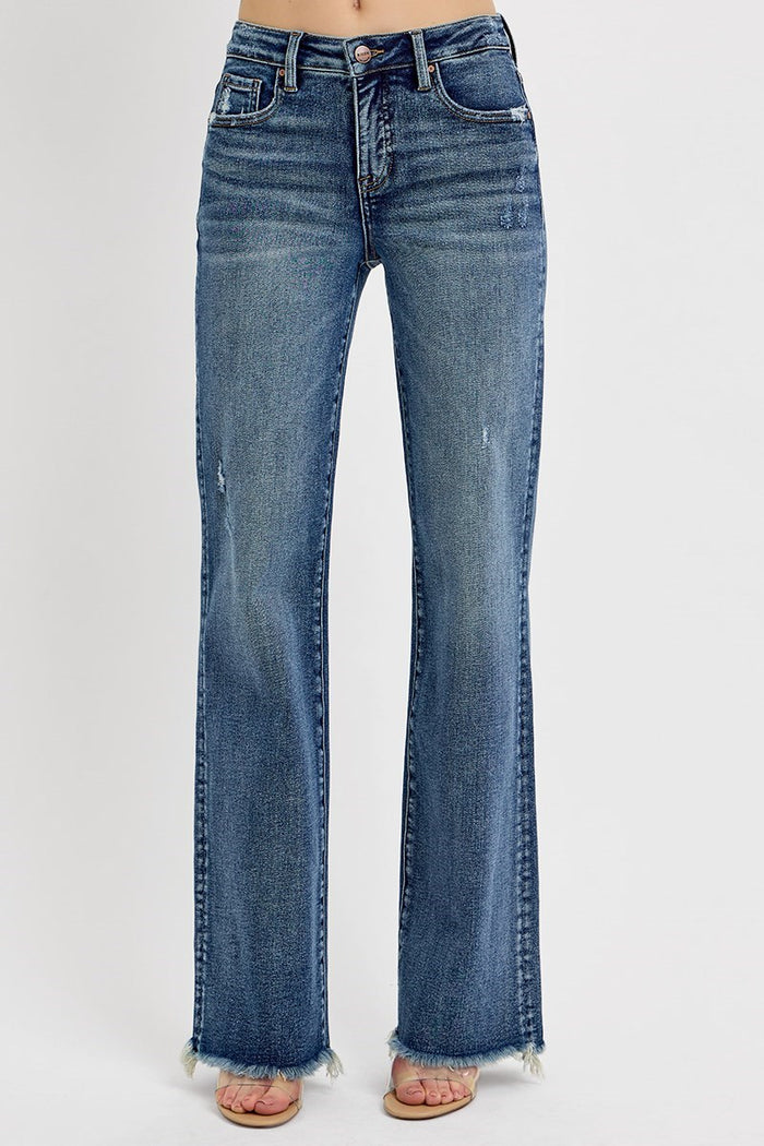 Risen Dark High Rise Long Straight jeans