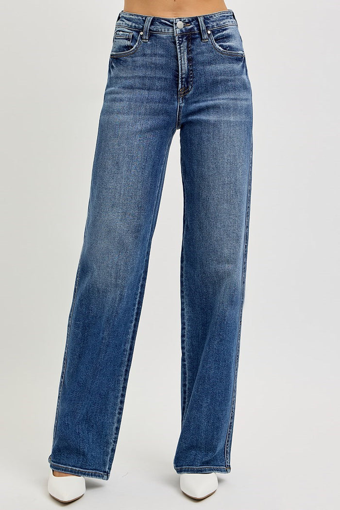 Risen Dark High Rise Wide Baggy Jeans Tummy Control