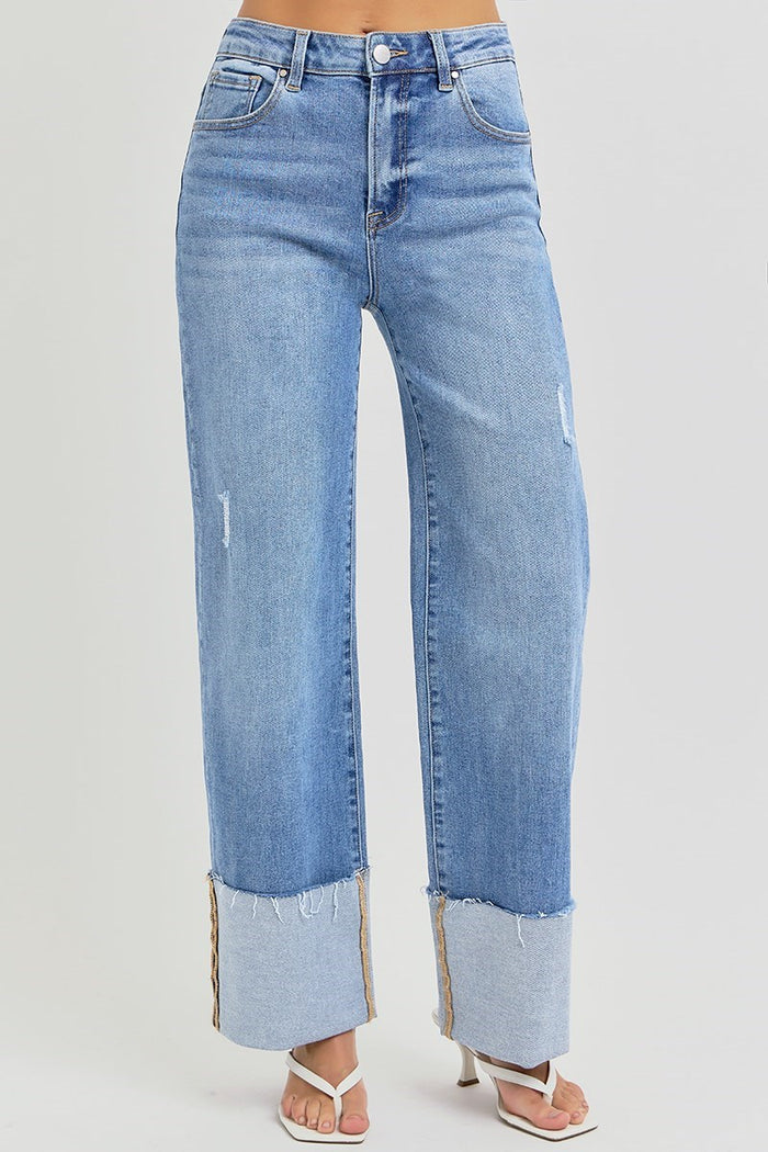 Risen High Rise Ankle Wide Cuffed Jeans