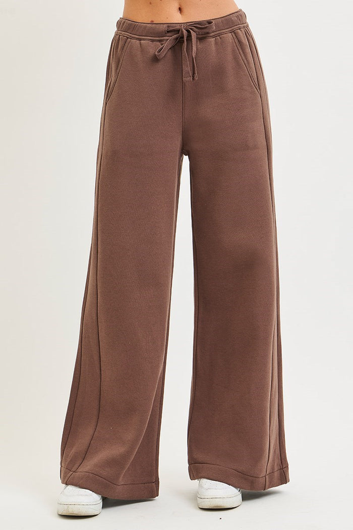 Risen High Rise Relaxed Wide Leg Sweatpants-Choco Brown