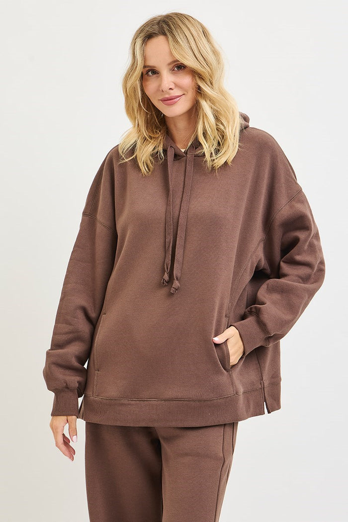 Risen Oversized Hoodie Sweatshirt-Choco Brown
