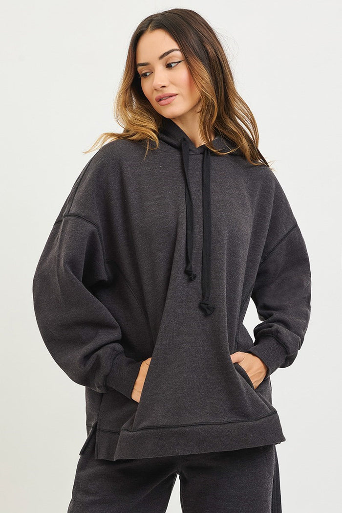 Risen Oversized Hoodie Sweatshirt-Washed Black