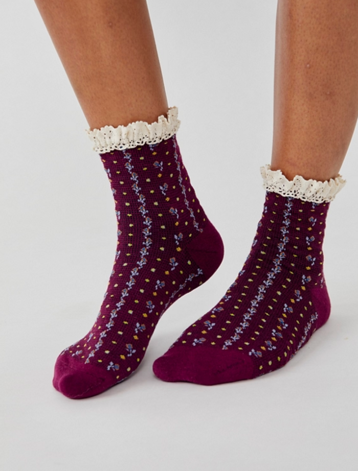 Rosebud Waffle Knit Ankle in Dahlia