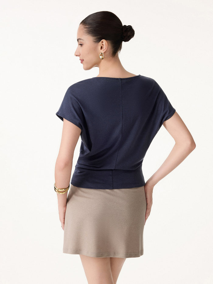 OGLmove 2Pcs Set Round Neck Relaxed Top & Mid Rise Fly-Front Wide Leg Trousers
