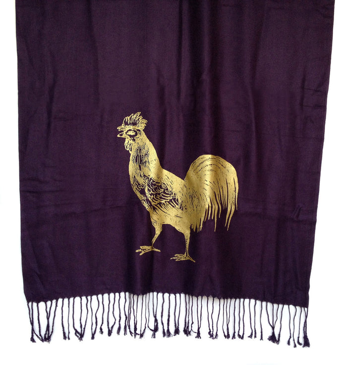 Gold ink on eggplant pashmina.