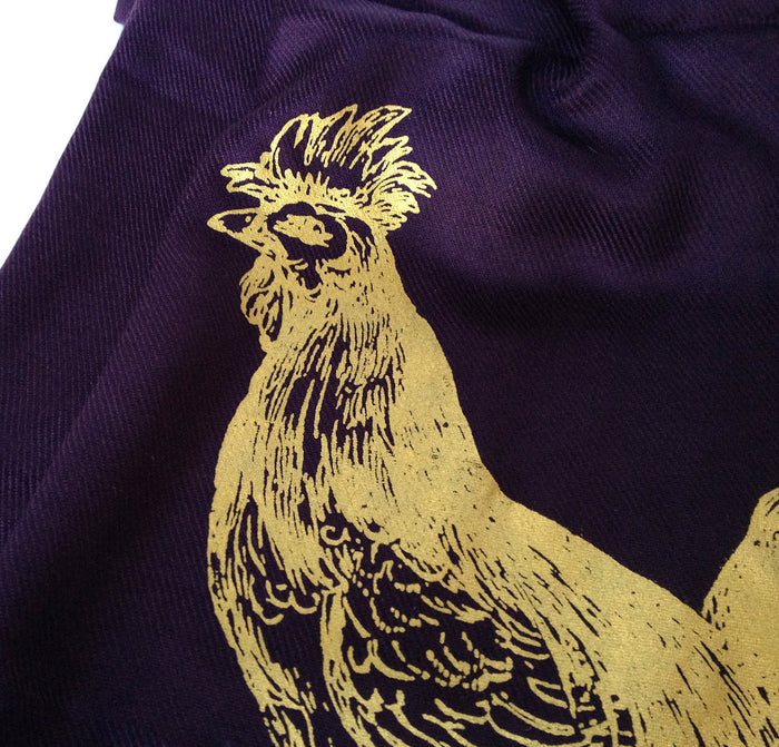 Gold ink on eggplant pashmina.