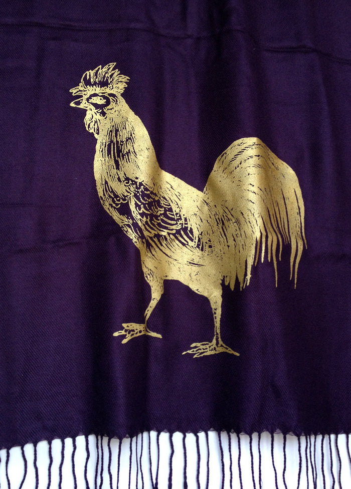 Gold ink on eggplant pashmina.