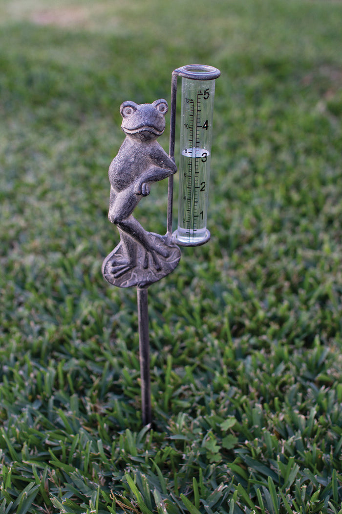 Rustic Iron Frog Rain Gauge