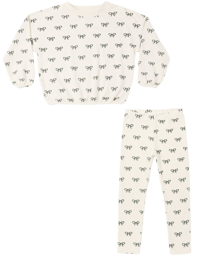 Rylee + Cru Spongey Knit Set in Evergreen Bows