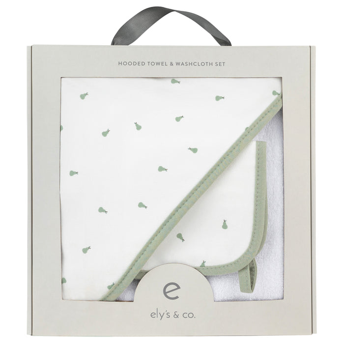 Sage Pears Hooded Towel & Washcloth