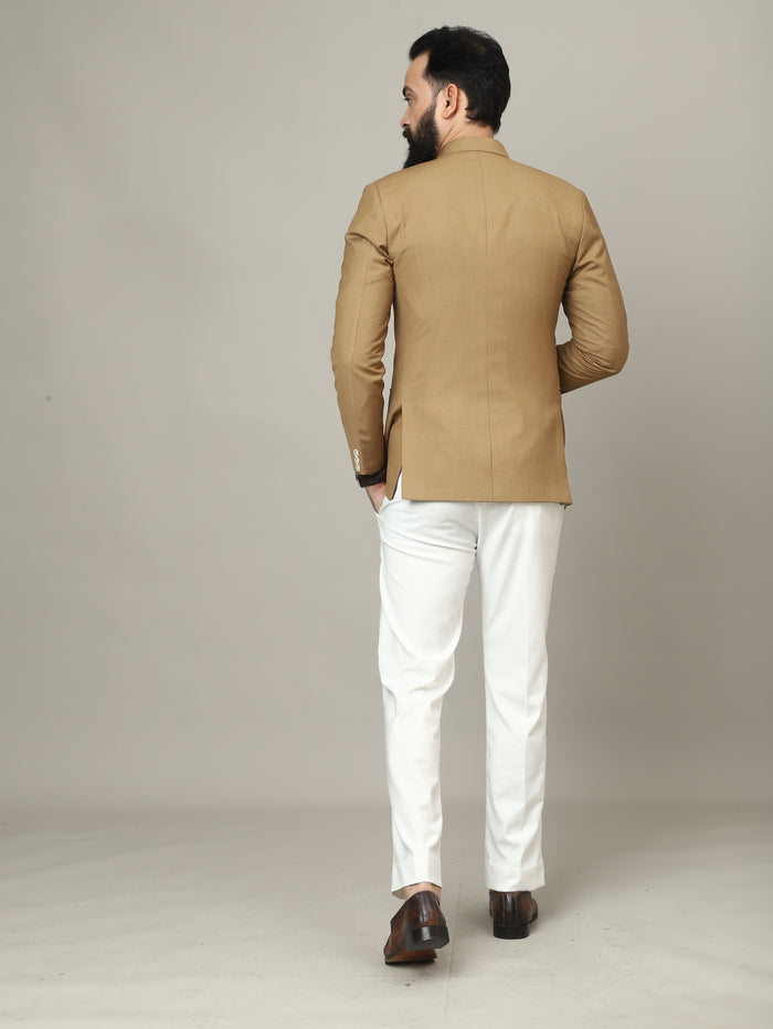 Sandstone Camel 4 Pocket Hunting Bandhgala with Pocket Detailing
