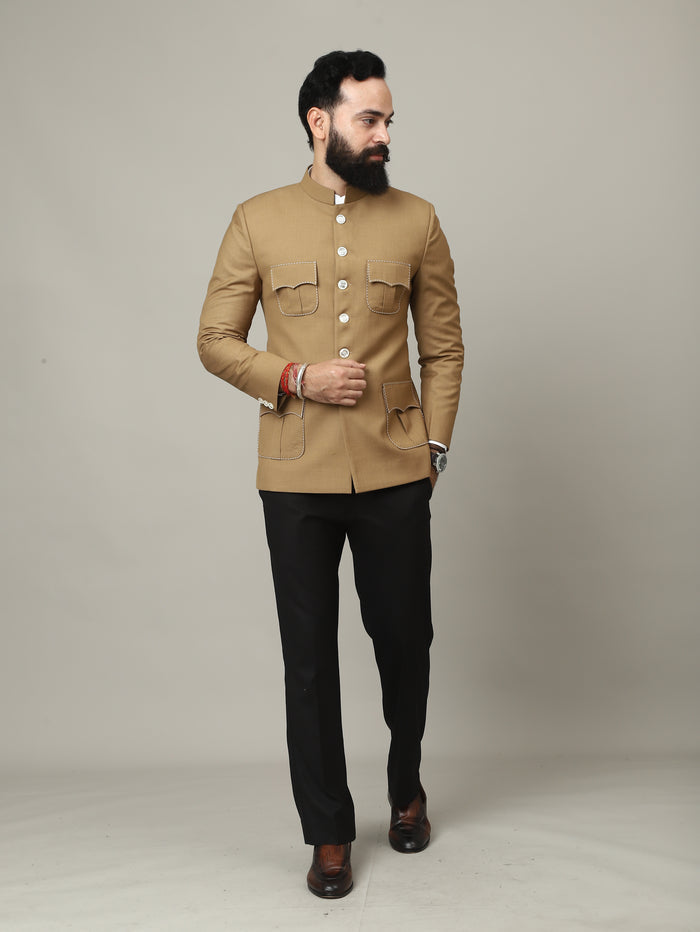 Sandstone Camel Royal Bandhgala with Signature Pocket Detailing