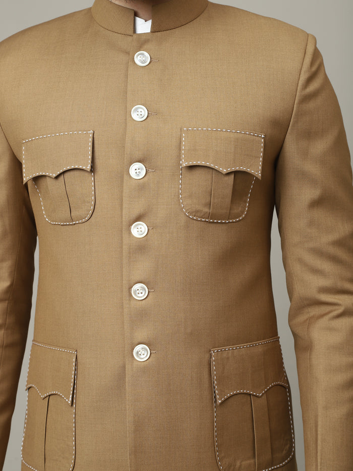 Sandstone Camel Royal Bandhgala with Signature Pocket Detailing