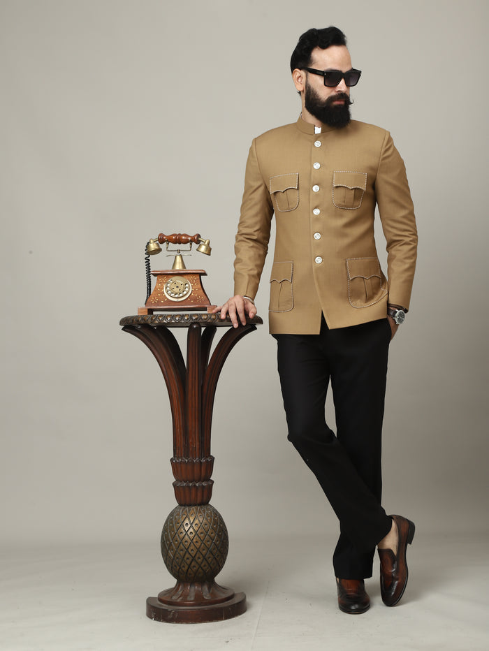 Sandstone Camel Royal Bandhgala with Signature Pocket Detailing