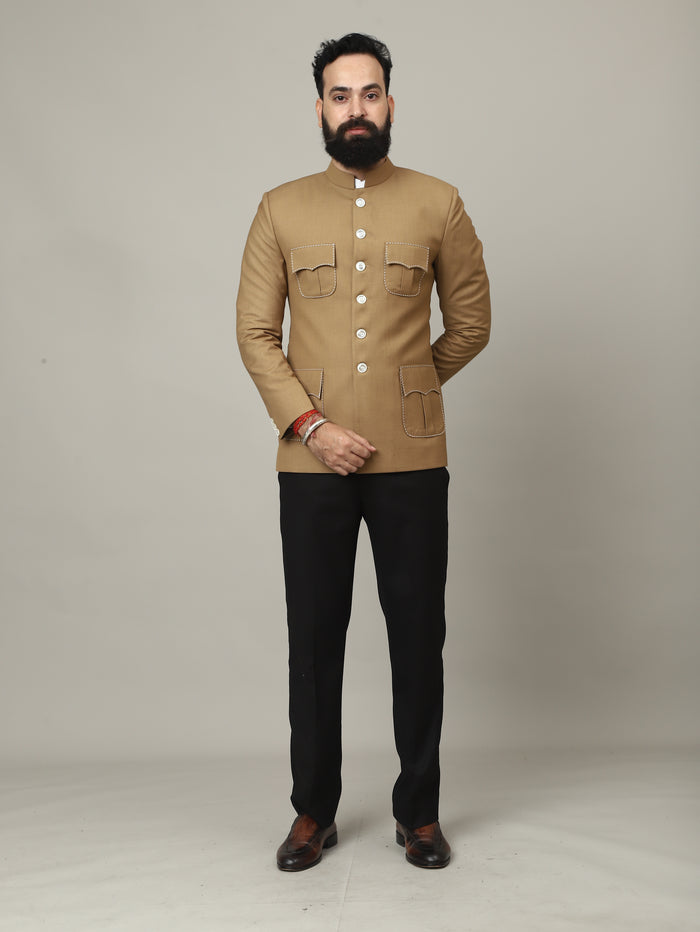 Sandstone Camel Royal Bandhgala with Signature Pocket Detailing