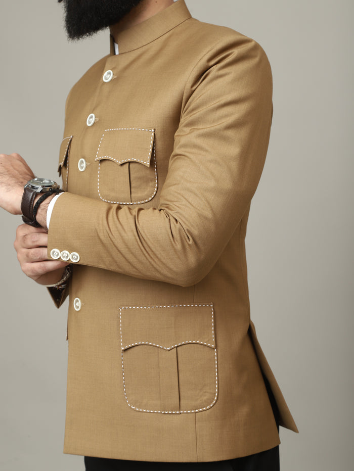 Sandstone Camel Royal Bandhgala with Signature Pocket Detailing