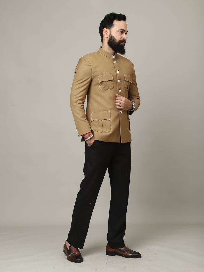 Sandstone Camel Royal Bandhgala with Signature Pocket Detailing