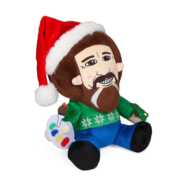 Soft Santa Bob Ross Phunny plush toy by Kidrobot, featuring a festive Santa hat and cheerful expression, 7.5 inches tall.