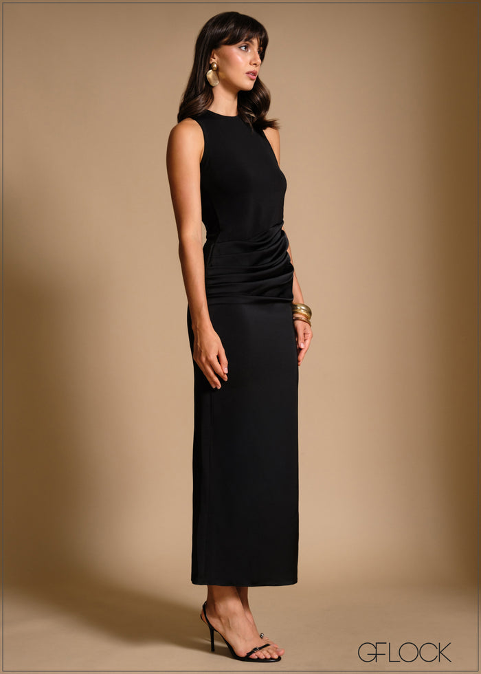 Satin Drape Detail Maxi Dress - 240426