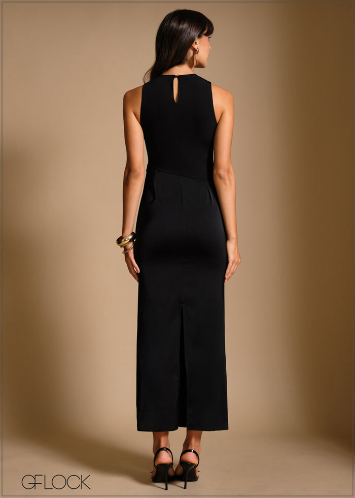 Satin Drape Detail Maxi Dress - 240426