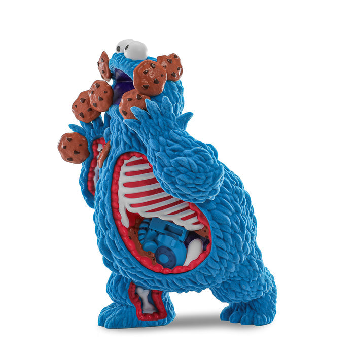 Sesame Street Kaiju Anatomy Cookie Monster 8-inch flocked vinyl art figure, detailed design, vibrant colors, and textured surface.