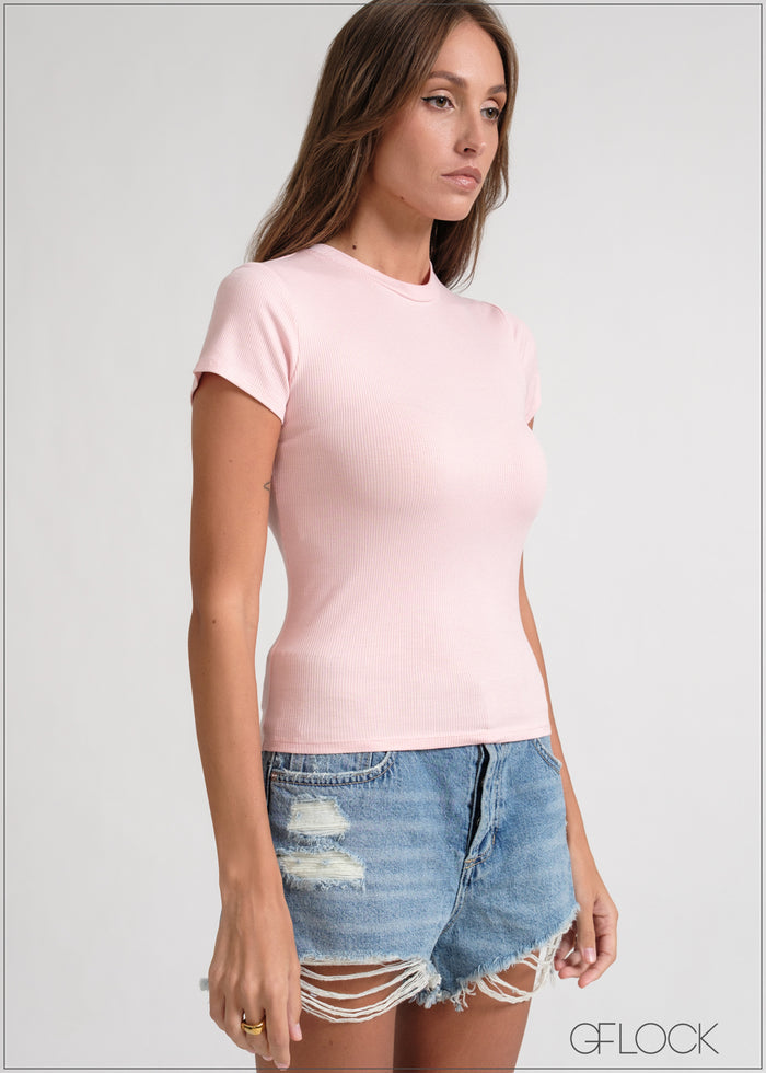 Short Sleeve Rib Top - 170826