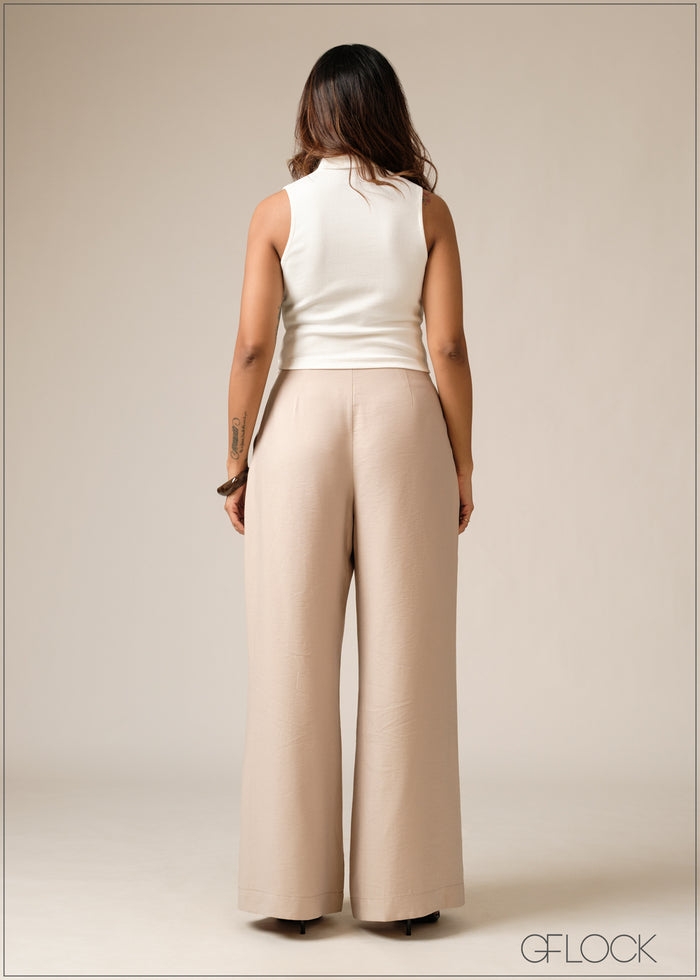 Side Pleated Wide Leg Pant