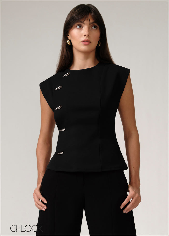Side Trim Button Down Top - women’s top alternate view - GFLOCK Sri Lanka