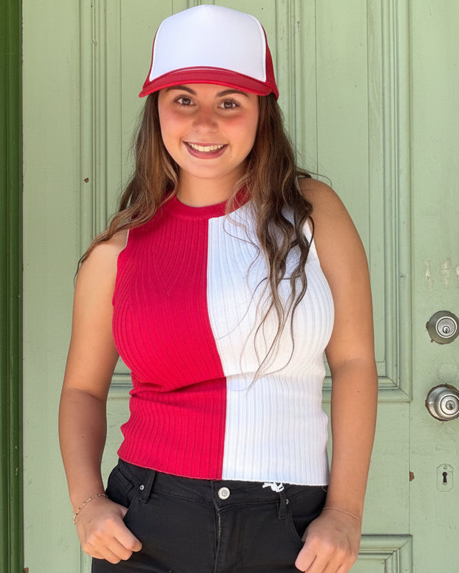 Sleeveless Split Color Rib Knit Sweater Top