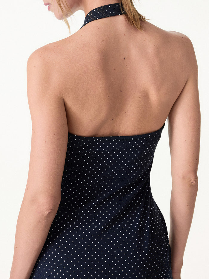 OGLmove Stretch Cotton Halter Neck Polka Dot Mini Bra Dress