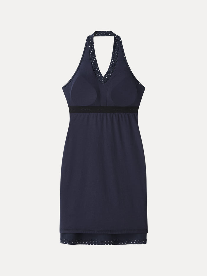 OGLmove Stretch Cotton Halter Neck Polka Dot Mini Bra Dress