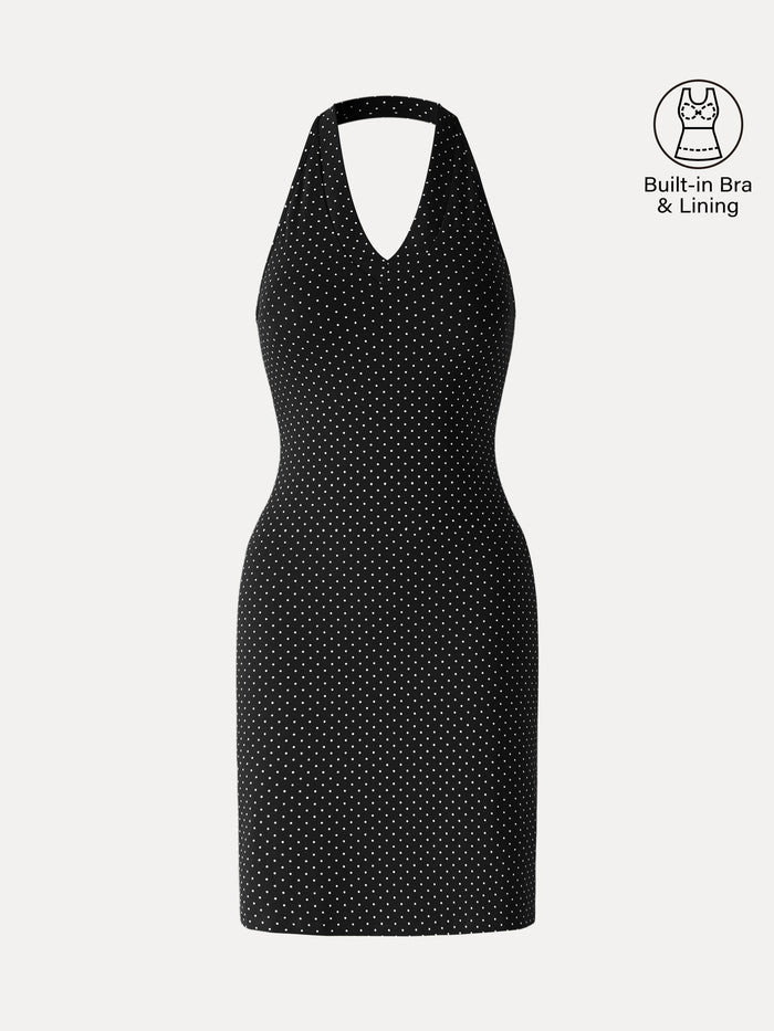 OGLmove Stretch Cotton Halter Neck Polka Dot Mini Bra Dress