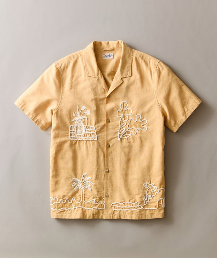 Sol Embroidered Resort Shirt - Mustard