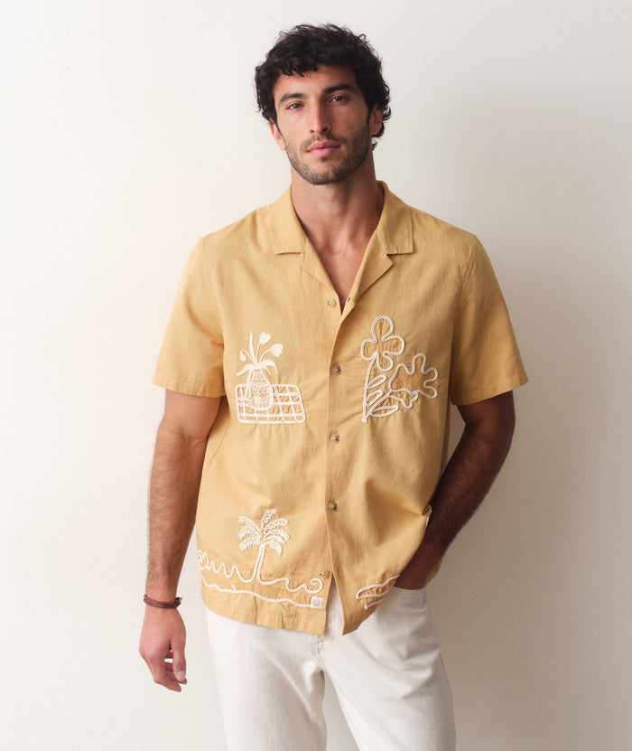 Sol Embroidered Resort Shirt - Mustard