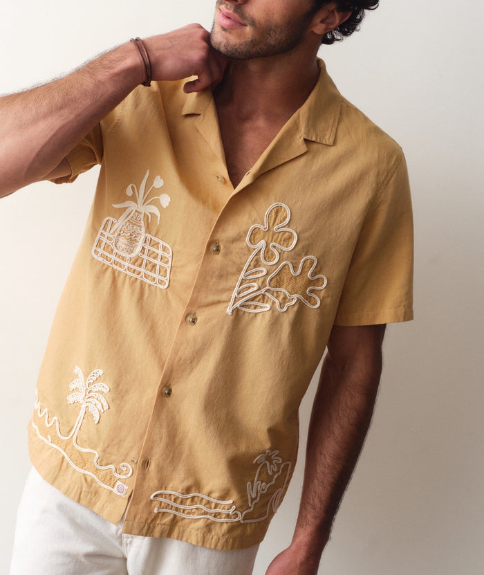 Sol Embroidered Resort Shirt - Mustard
