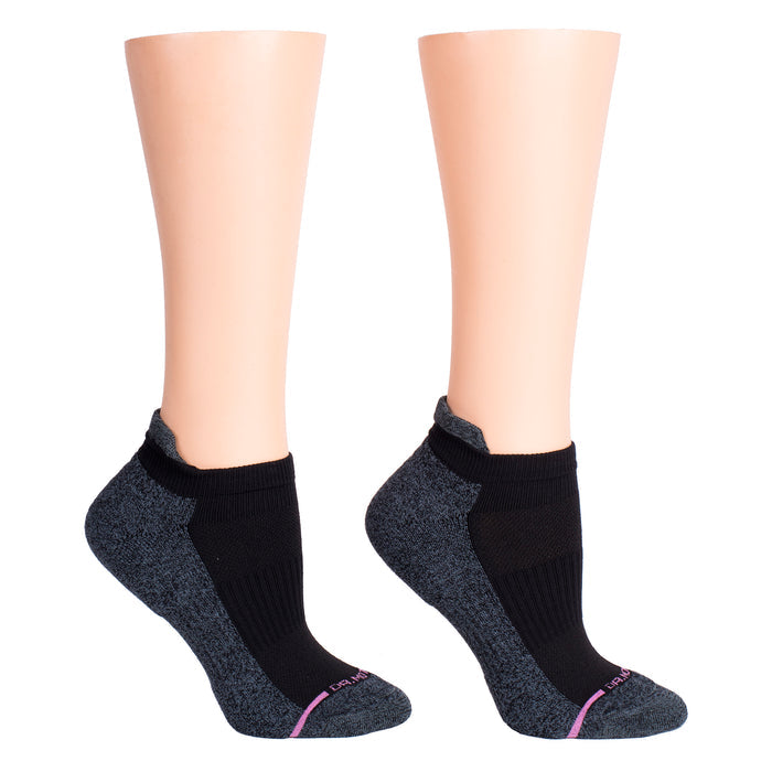 Black ankle compression socks with a half-cushion design, displayed on mannequin legs.