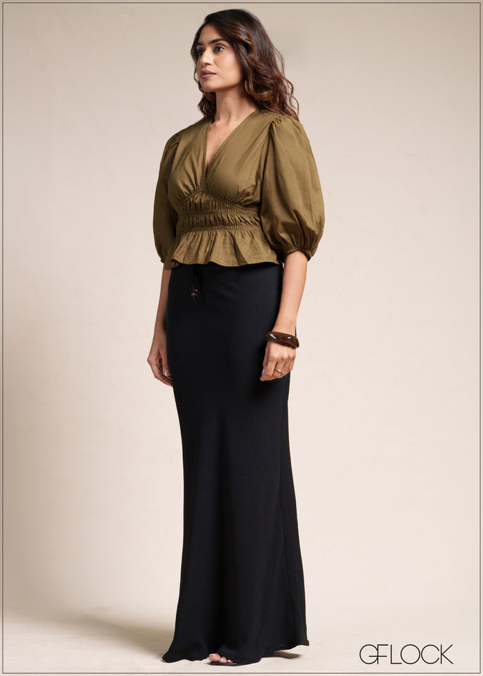 Solid Textured Bias Skirt - 110526