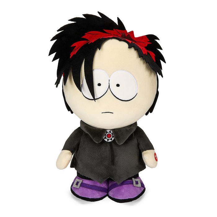 South Park Goth Kid Pete plush toy, 13-inch with sound chip, featuring detailed goth attire and expressive face.